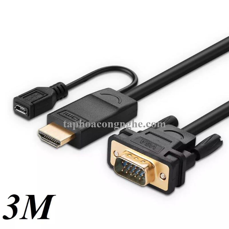 Ugreen 30451 3M màu Đen Cáp chuyển đỗi HDMI sang VGA kèm cổng trợ nguồn Micro USB MM101 30030451